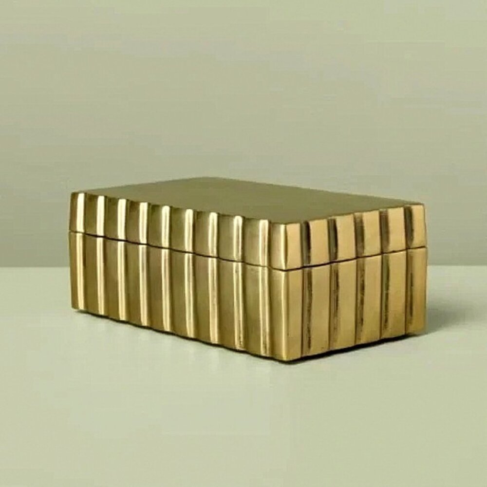 Hearth Hand Magnolia Rectangular Fluted Antique Brass Finish Trinket Box NEW